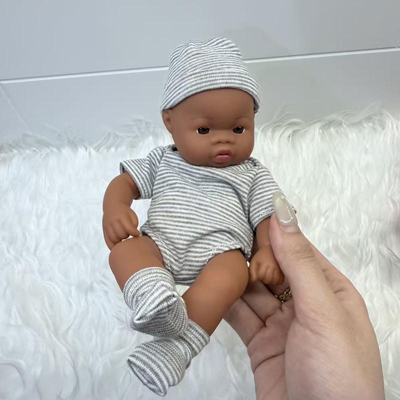 Mini American Aferican Baby Doll Halloween Decorations -19cm Dark Skin Brown-Skin MINI Baby Doll Toys ,Cheap Price with High Quality Kids Toys, Super Cute Small Baby Doll for Kids,Best Christmas Birthday Halloween Gift,Party Accessories