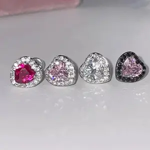 1PCS Cute Love Heart Stainless Steel Ear Bone Nail Multicolor Color Earrings for Women Cochlea Piercing Body Jewelry