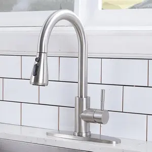 Kitchen Faucet with Pull Down Sprayer, Brushed Nickel Faucet for Kitchen Sink, Small High Arc RV Stainless Steel Single Handle Pull Out Kitchen Sink Faucet
