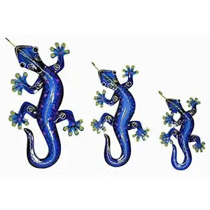 Beautiful Unique Set of 3 Geckos Lizard Metal Tropical Island Wall Art