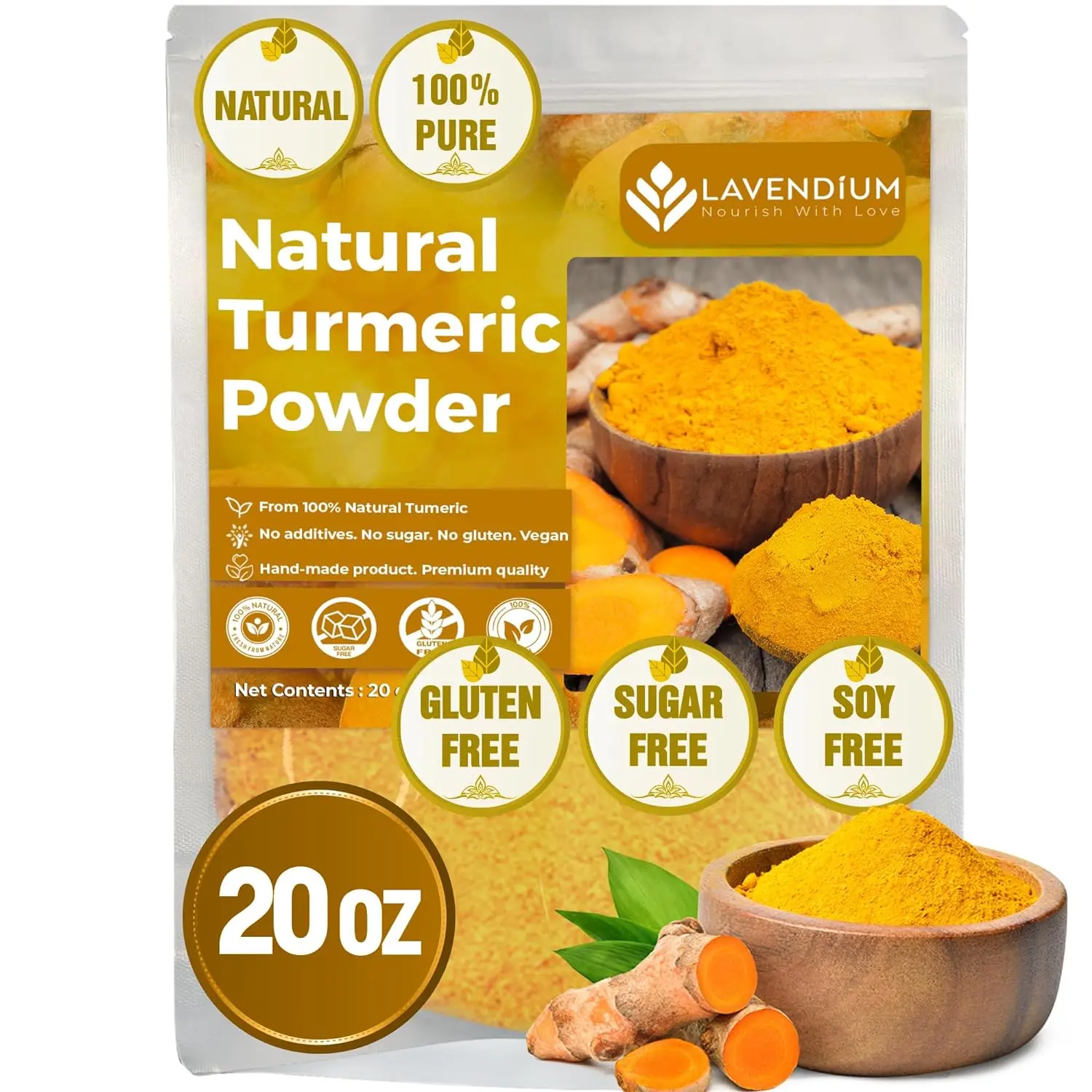 20oz (1.25 lbs) Turmeric Powder, 100% Natural & Pure Turmeric Powder, Ground Turmeric Powder, Turmeric Seasoning Root Powder, No Additives, No Gluten, Vegan. Spice Flavor