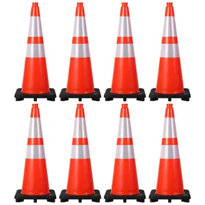 8 Pack 28 Inch Traffic Cones with Weighted Base, PVC Orange Safety Cones with Reflective Bands for Construction Zone Parking Lot Driveway Event Traffic Control
