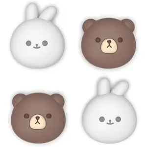 F-PDT10  Thumb Grips for Nintendo Switch 2 | Kawaii Silicone Joystick Caps (4-Pack) - Cute Accessories Animal Design Thumbstick Covers for Joycon 2 - Chubby Bear & Smiley Bunny