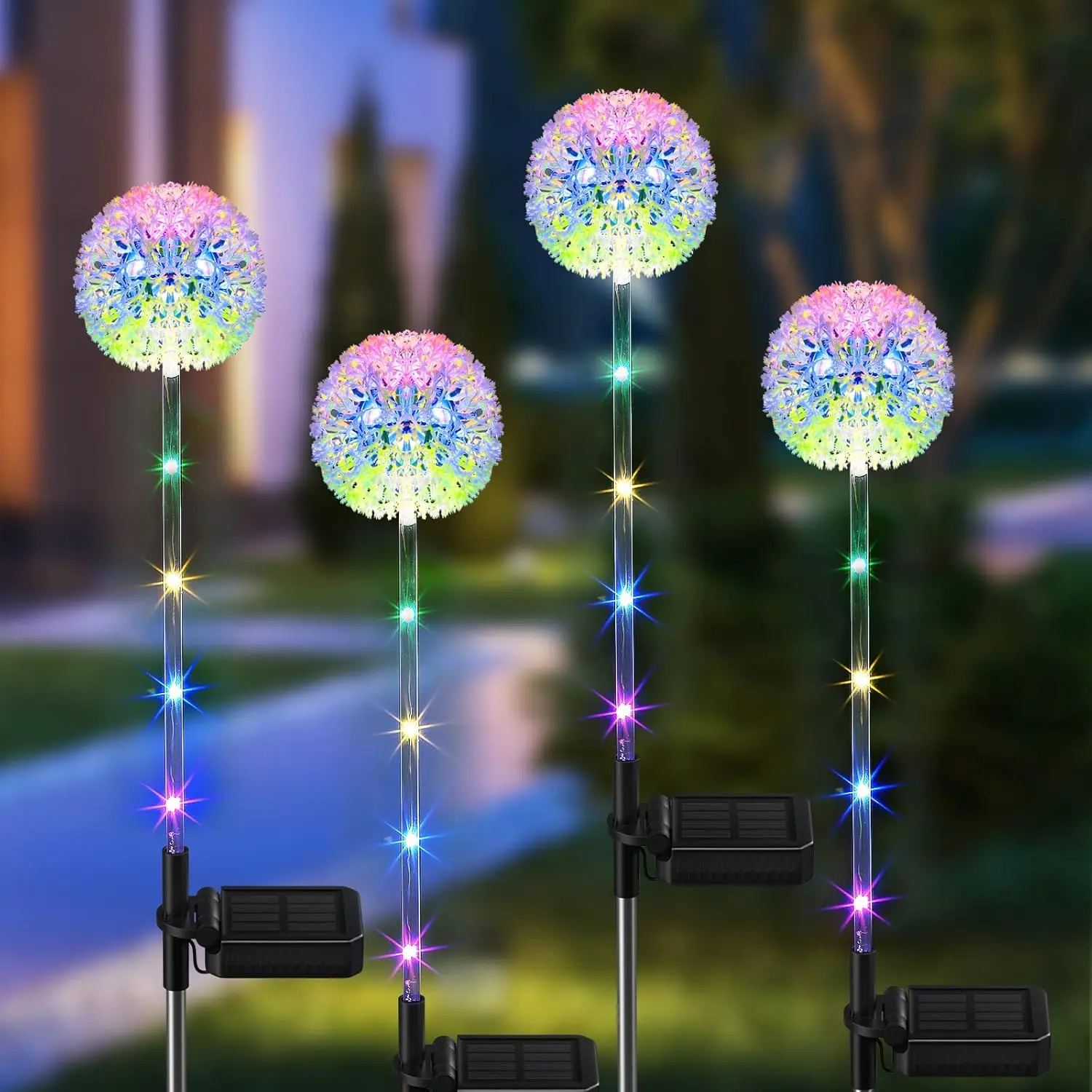 Solar Garden Lights Outdoor, 4 Pack Dandelion Solar Outdoor Lights Decorative with Colorful LED Lights, Upgraded Waterproof Solar Garden Decor for Yard, Patio, Landscape Decoration
