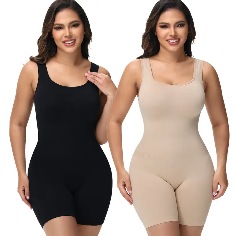 Women's Seamless Tummy Control Butt Lifter Shapewear Bodysuit - Mid-Thigh Tank, Open Crotch, Breathable Fabric, Fit Clothes for Women, Everyday Wear, Hawaiian-Inspired, Buttock Area Enhancement Underwear
