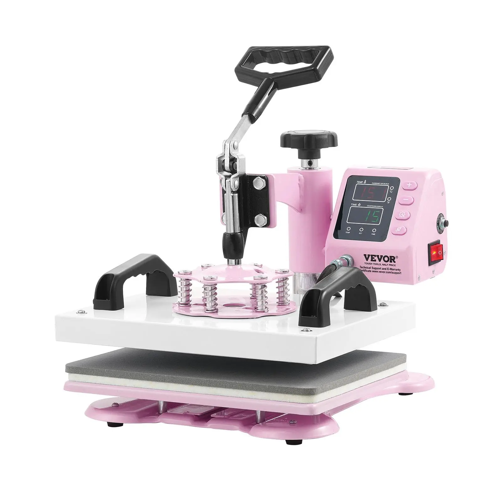 VEVOR Heat Press, 12 x 10inch Heat Press Machine, 360 °   Swing Away T-Shirt Pressing Machine, Fast and Even Heating, Digital Precise Control, Heat Transfer Machine for T-Shirts/Pillows/Bags, Pink