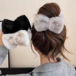 AWAYTR Large Bow Hair Claws Clips Women Elegant Plush Claw Clips Hair Accessories for Thick and Thin Hair for Girls