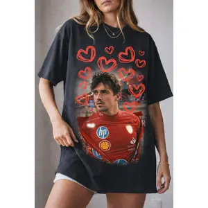 Monaco Charles Leclerc Racing Boy Heart Graphic T-Shirt, Y2K Cute Crush Aesthetic Tee, Red Motorsport Style Shirt, Soft Girl Streetwear