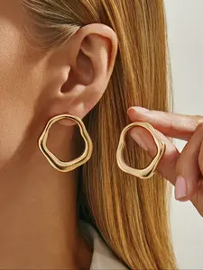 Boho Geometric Hollow Out Stud Earrings Set, Fashion Metal Ear Pins for Women, Elegant Daily Wear Jewelry Gift