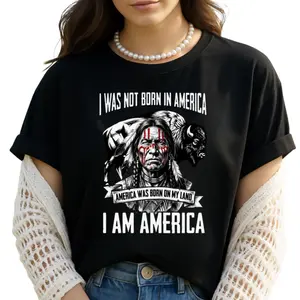 Native American Pride Shirt Indigenous Warrior Graphic Tee America Was Born On My Land Vintage Unisex T Shirt For Men Women
