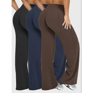 Women's 3-Pack Solid Color Sporty Yoga Pants, Casual Bottoms, Comfortable Flare Leggings, Perfect for Fitness and Daily Wear, Elastic Waist Leggings