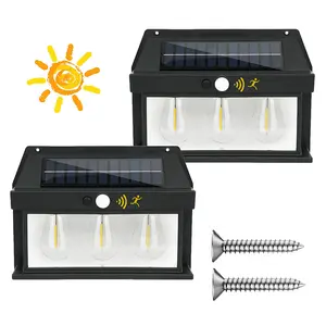 3-LED Solar Outdoor Wall Lights with Motion Sensor – Waterproof IP65 Garden Security Lighting, 3 Auto Modes from Dusk to Dawn, Wireless Decorative Lamp for Patio/Villa/Pathway, Modern Black