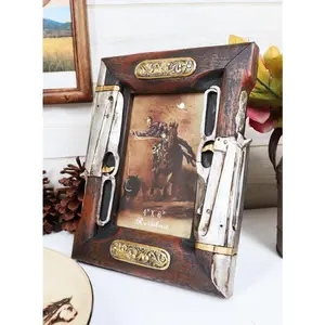 Rustic Western Double Rifle Guns Faux Wood 4"X6" Desktop Or Wall Picture Frame