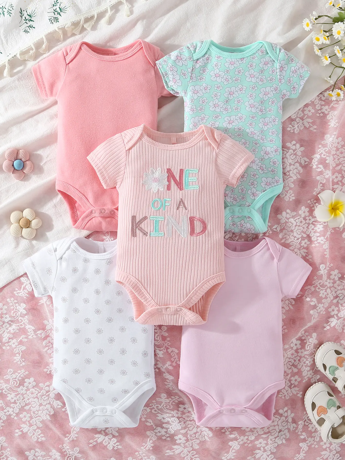 5-piece baby triangular jumpsuit, newborn crawling suit, short-sleeved striped jumpsuit, children's clothing