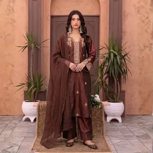 RA-38 3 Piece Embroidered Suit Set Silky Soft Fabric Chiffon Dupatta Pakistani