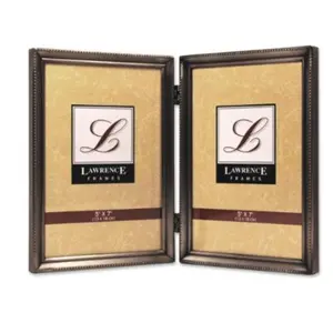 212 MAIN Traditional Heavy Gauge Steel Frame - 5x7 Double Hinged Photo Frame, Antique Pewter, Bead Border Design, Baby & Maternity Decor, Room Decor
