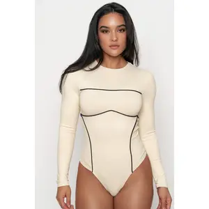 Cream/Black Pilar Piped Bodysuit
