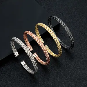 Y2k stainless steel braid wire open bracelet hip hop braided mesh bracelet male and female couple jewelry suitable for party gifts