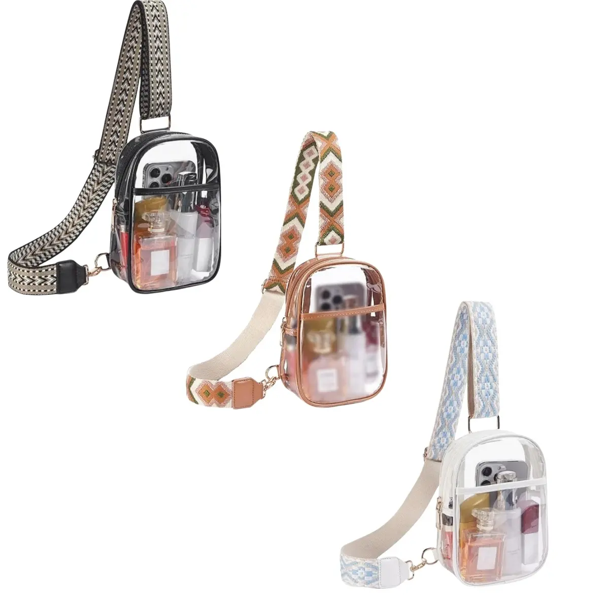 Clear Bag for Stadium Events Approved 4-Pockets Clear Sling Bag for Women Men Clear Crossbody Purse for Concert Sport,5.32" x 1.97" x 7.09"
