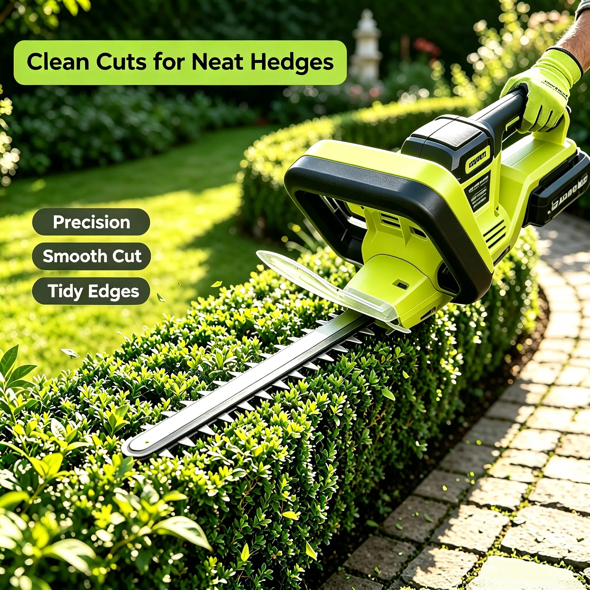 21V Li-ion Cordless Hedge Trimmer Tool, 21-in Dual-Action Steel Blade Brush Motor Electric Trimmer with Battery & Charger, 21V Steady Power, Low Vibration (Less Hand Shake), 3/4-in Cut for Courtyard Bushes Fast Dense Hedge Care, Cutting