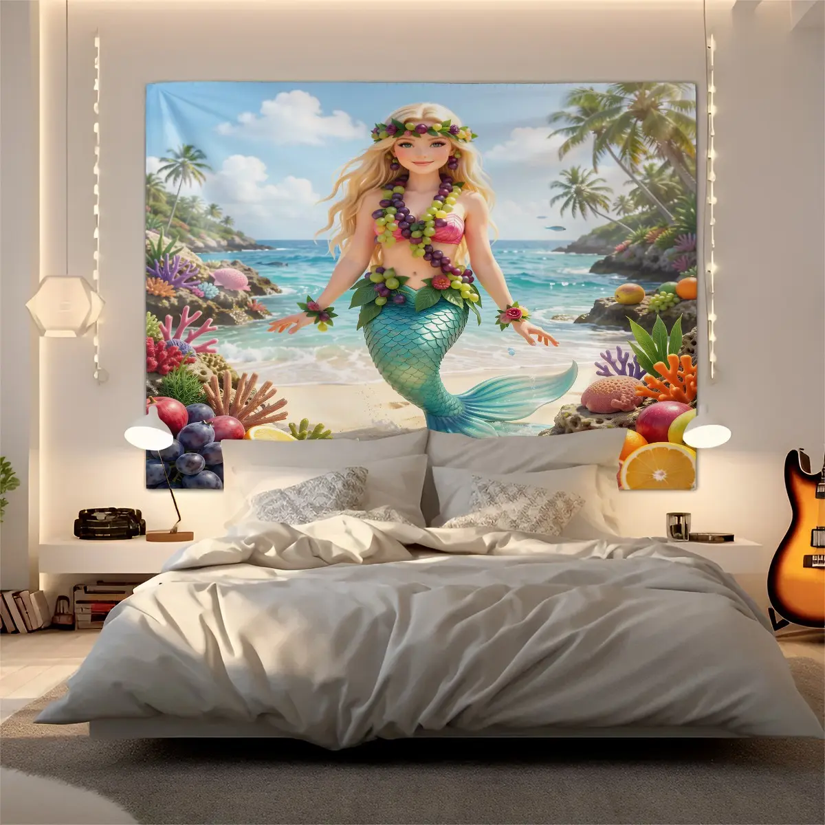 Mermaid Print Tapestry, Ocean Theme Wall Decor, Soft Fabric, Easy to Hang, Ideal for Background Decoration in Girls' Bedrooms and Living Rooms, Perfect Gift for Family and Friends