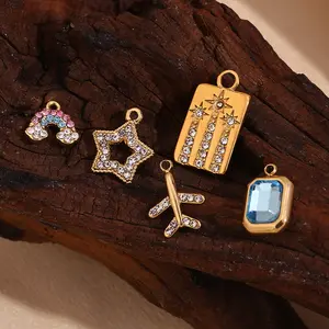 E.B.belle Lovely Sparkling Zircon Rainbow Key Plane Rectangular Color Glass charms for jewelry making diy Stainless steel charm