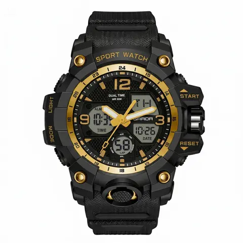SANDA Men's Multifunctional Digital Analog-Digital Watch - 50m Water-Resistant, Round Luminous Dial Watch with Glow-Pointers, Large Face, Adjustable Rubber Strap, Stainless Steel Buckle, for Outdoor Fitness, Christmas Gift