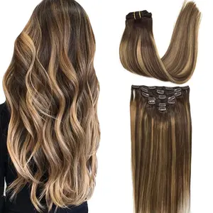 GOOGOO Hair Extensions Clip in Human Hair Natural Straight Easy To Style Soft