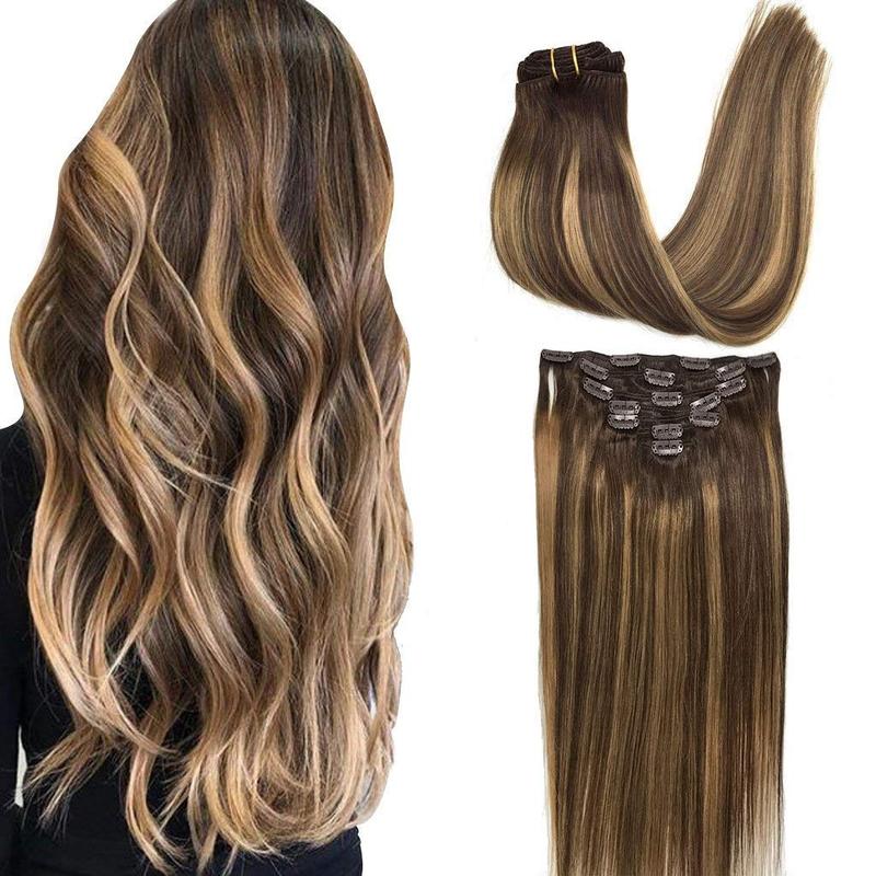 GOOGOO Hair Extensions Clip in Human Hair Natural Straight Easy To Style Soft