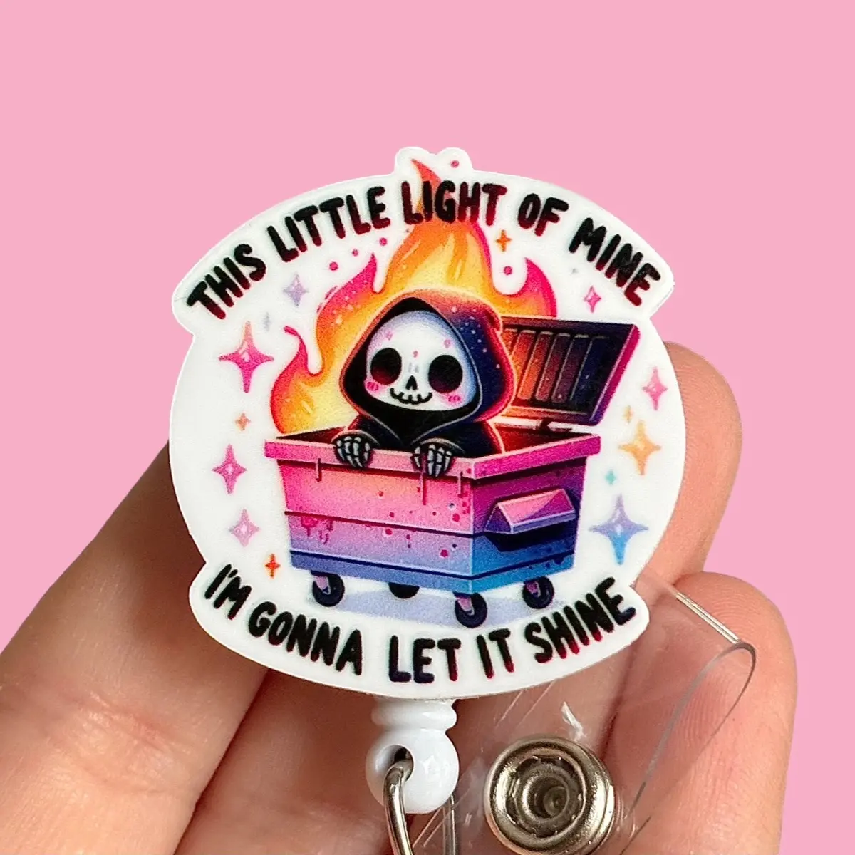 Glitter My Badge This dumpster fire nurse badge reel for nurse and hospital workers. Badge clip Badge pull - Retractable swivel clip with a 360 rotation. Great gift for coworker.
