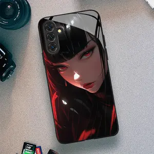 Charming Anime Girl New Black Phone Case Tempered Glass Case for Samsung Galaxy S24/S24FE/S24Plus/S24Ultra/S23/S23FE/S23+/S23Ultra/S22/S22+/S22Ultra/S21/S21+/S21Ultra/S20/S20+/S20FE/S20Ultra/A72/A55/A54/A53/A52/A52s/A51/A34/A15/A14/A13/A12/A05s Simpl