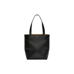 LOEWE Puzzle Fold Embossed Logo Tote Bag in Glossy Calf Leather for Men