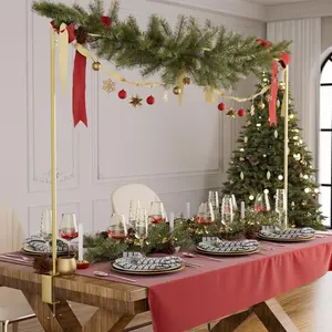 Over The Table Rod Stand with Clamps, 32''-79'' Tall 32"-131" Length, Gold Table Arch Stand Balloon Frame Rod for Weddings Christmas Birthdays Arbors Decoration