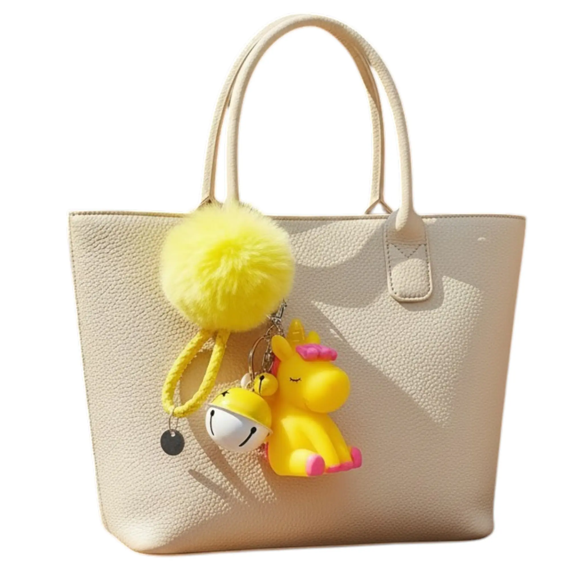Unicorn Keychain Pendant - Fuzzy Soft Pompom & Bell Accessory, Stylish Trendy Cute Keychain for Keys, Bags - Ideal Gift for Unicorn Lovers