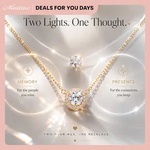 MEIITRUE Moonlight Distance Layered Necklace Set Floating Zirconia + Halo 14K Gold Plated Pendant Gift for Her Best Friend Gift