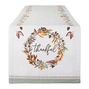 Design Imports Thankful Autumn Wreath 14" x 72" Table Runner