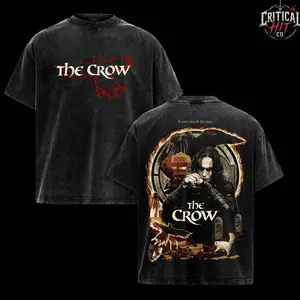 The Crow Eric Draven Vintage Washed Oversized T-Shirt, Gothic Cult Classic Movie Graphic Tee, Heavyweight Cotton Dark Aesthetic Streetwear, Double Sided Brandon Lee Film Fan Shirt, Retro 90s Horror Fantasy Merch Gift NKE