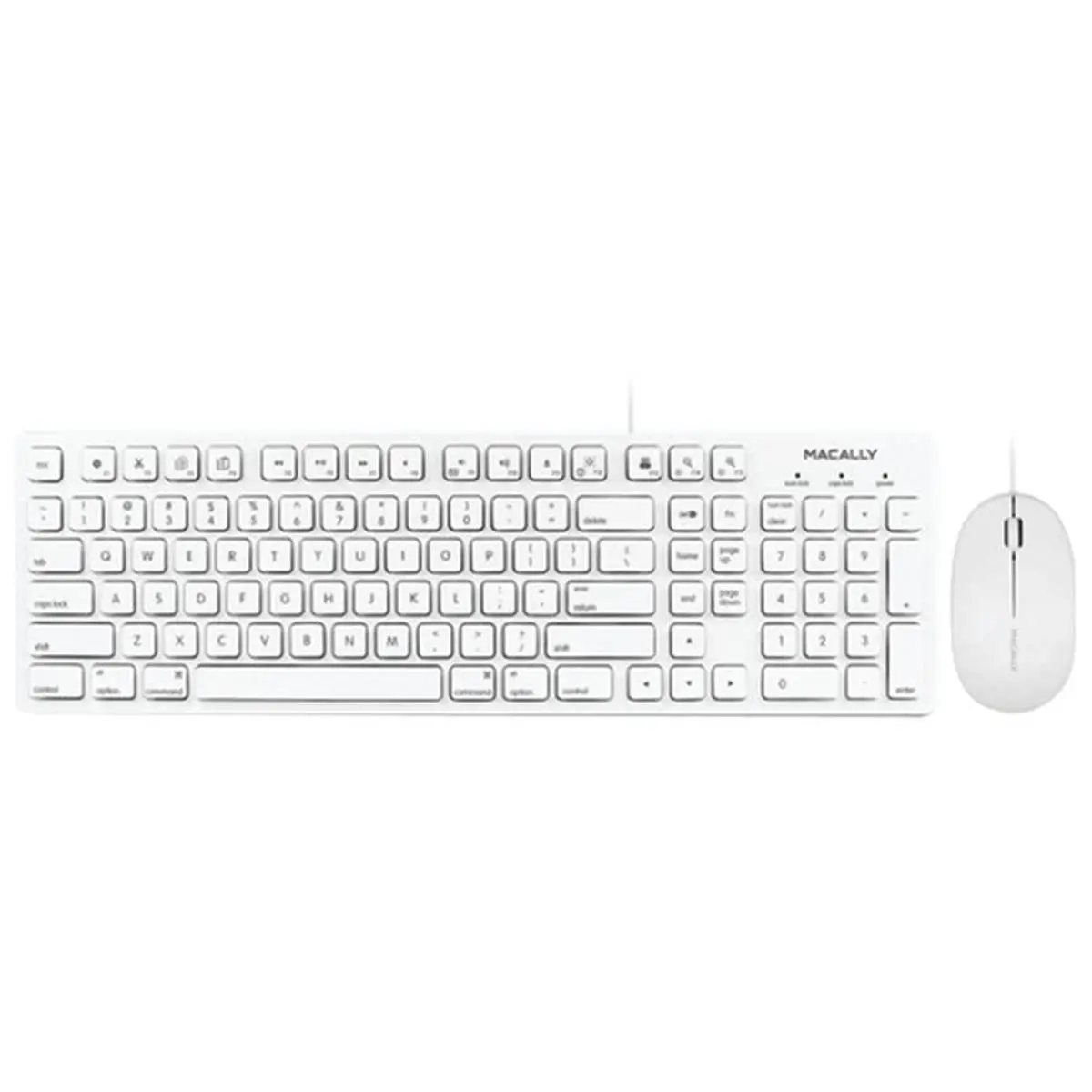 Macally MKEYE Multifunctional Keyboard & 3-Button ICEMOUSE2 Optical Mouse Combo - 103-Key Wired Full-Size White Set with Shortcut Keys for Mac