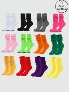 Women's Bubble Socks Set, Plain Color Jk Style Mid-High Tube Socks, Comfortable Soft All-Seasons, Breathable Skin-Friendly, Random Colors