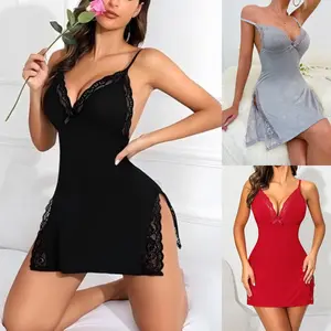 Women's Modal Nightgown with Lace Trim, Comfortable Cami Sleepshirt Featuring a Side Slit, Cozy Lounging & Bedtime Wear