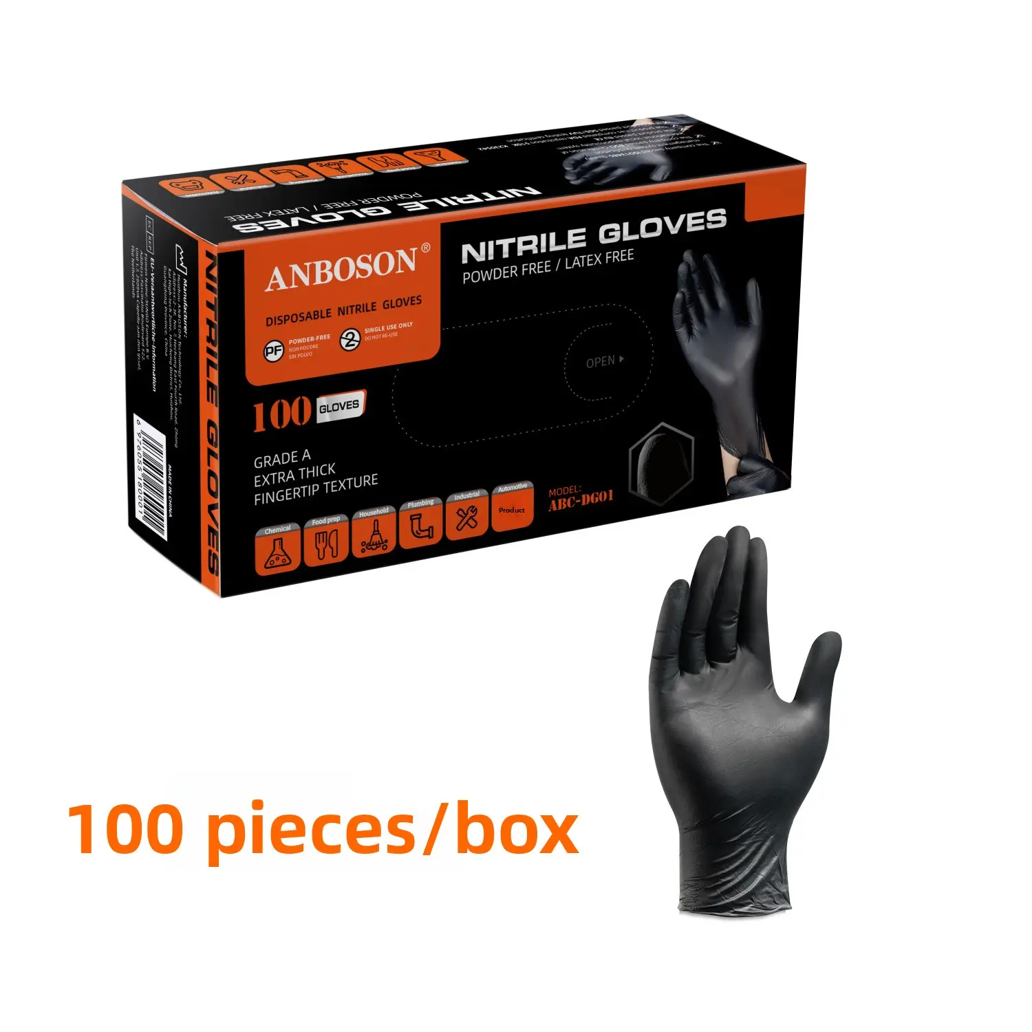 Extra Thick Disposable Black Nitrile Cleaning Gloves (100 Pieces) - Comfortable, High-Elasticity, Waterproof, Oil-Resistant, Durable, Dust-Free, Firm Grip, Powder Free, with Cleaning Box for Kitchen Dishwashing, Catering Tasks