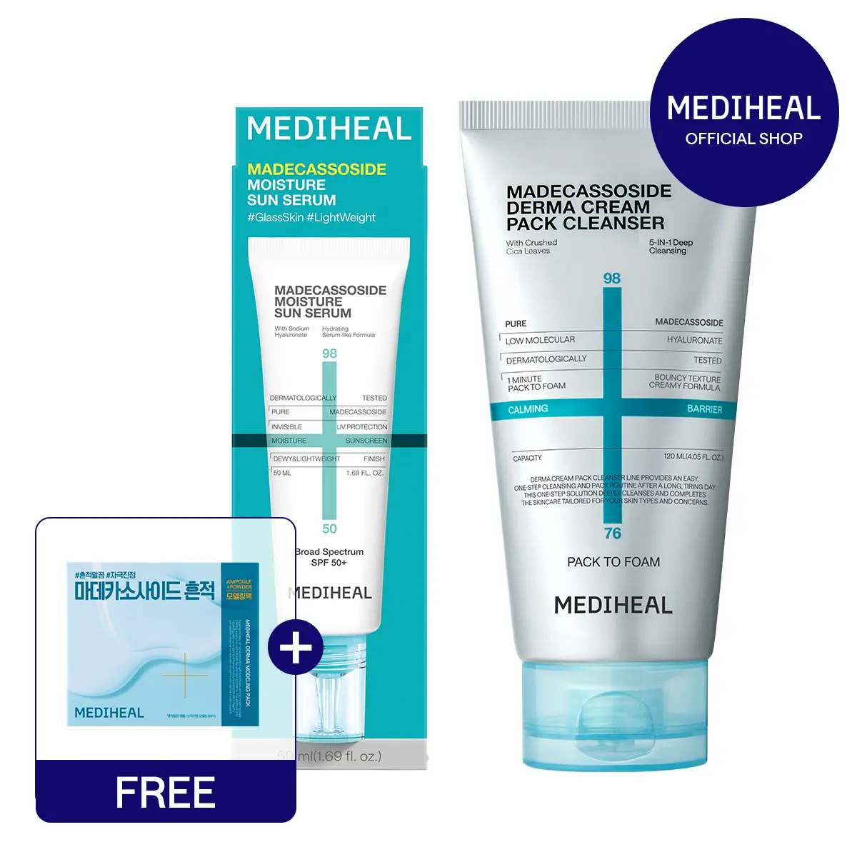 [Mediheal] Daily Barrier Routine | Moisture Sun Serum + Cream Pack Cleanser | 24/7 Calming & Hydrating Sun Care Duo