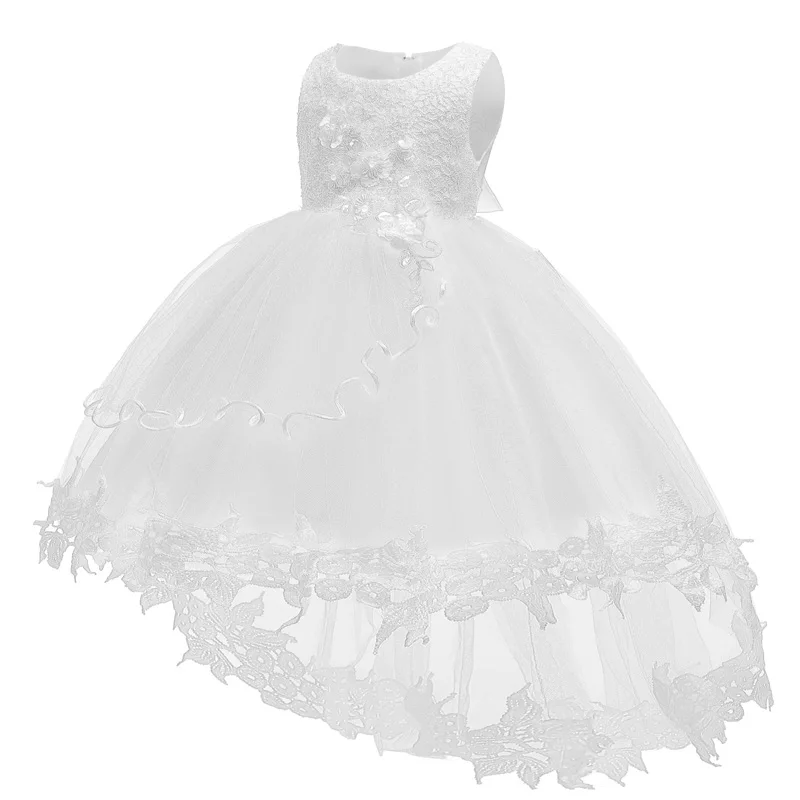 Carnival Toddler White Lace Flower Embroidery Tutu Princess Dress First Birthday Formal Pageant Christening Wedding Bridesmaid Dresses