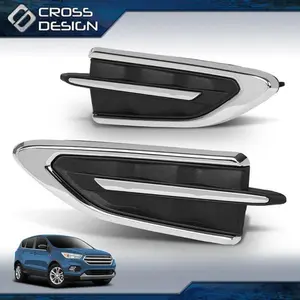 CROSSDESIGN Fender Grille Molding Plate Kit Black Pair L&R Fit For 2017-2019 Ford Escape