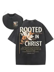 Mens Graphic Tee Christ Inspired Reversible Washed 230G Casual Design T Shirt Streetwear Style Crewneck Short Sleeve Soft Cotton Breathable Fitted Distressed Daily Wear Outdoor Gift Family Trendy Aesthetic Fashion Top