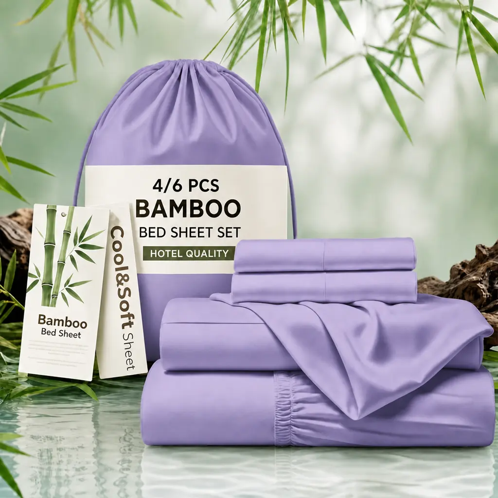 Jollyvogue Extra Deep Pocket Bamboo Sheets - 6 Pcs Breathable &Cooling for Hot Sleepers , Hotel Luxury Fitted Soft Wrinkle-Free For Extra Deep Mattresses, Room Decor, Twin/Full/Queen/King Size Pillowcase Sets