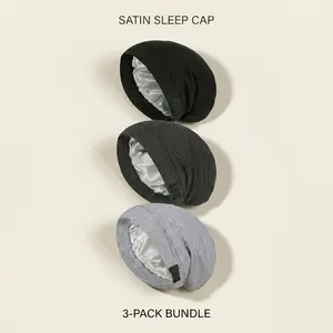 Men’s Satin Sleep Cap & Adjustable Beanie – Anti-Frizz Hair Protection, Post-Workout Gym Cover, Nighttime Hair Care, Slouchy Streetwear Style, One Size Fits Most, 3-Pack Black/Dark Gray/Light Gray