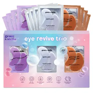 Under Eye Mask Gift Set for Valentines Day – 12 Pairs for Dark Circles, Puffy Eyes Hydrating, Firming, Restoring Purple, Bronze & White Trio Skincare by grace & stella