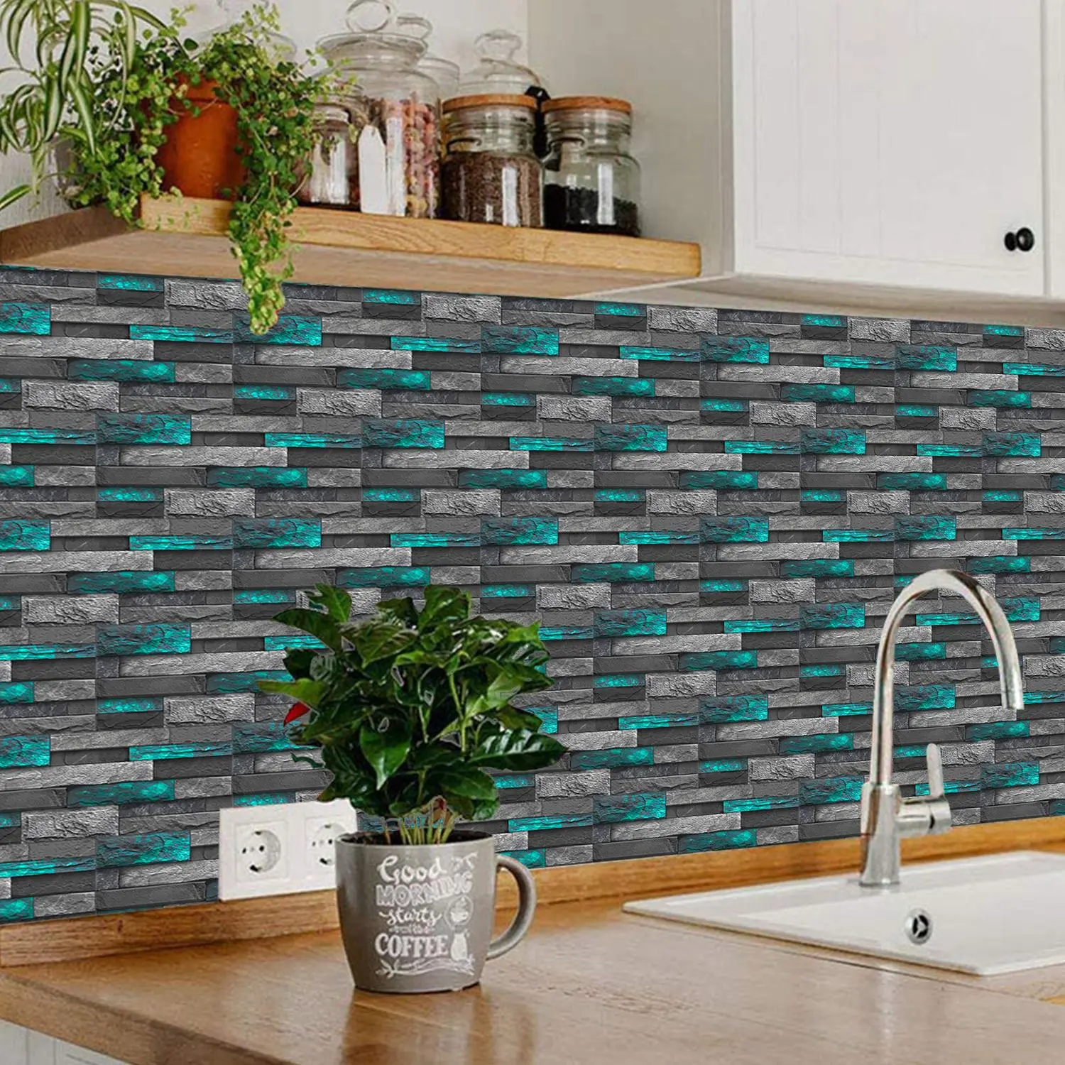 10/20/30/40 Pieces Vintage Stone Pattern Self-Adhesive Tiles, Waterproof Decorative Wall Stickers for Kitchen and Bathroom, 3.94*7.87inch Tile Wall Decals