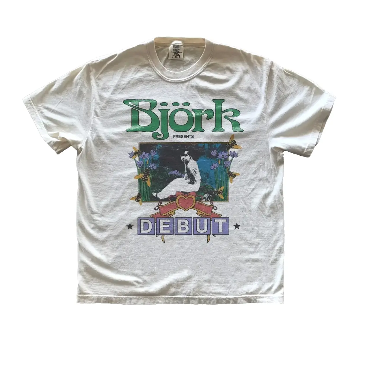 Women's Retro Bjork Graphic T-Shirt - Unisex Round Neck Top, Soft OEKO-TEX Cotton, Durable Vintage-Inspired Print, Tshirt, Shortsleeve, Casual, Fitted